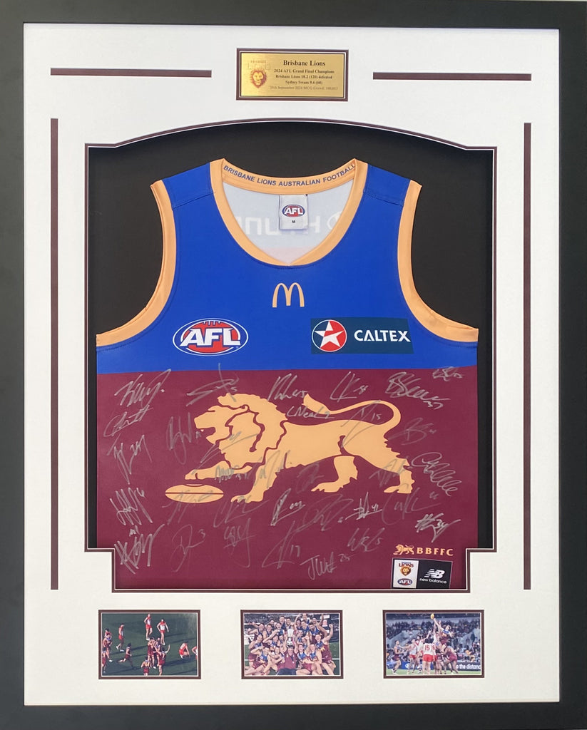 Brisbane Lions 2024 Team Signed Home Guernsey, Framed.