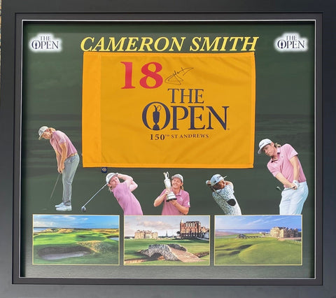 Cameron Smith Personally Signed British Open Golf Flag, Framed
