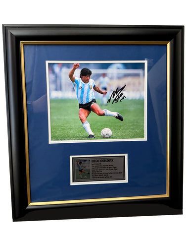 Diego Maradona Personally Signed Argentina Photograph Tribute, Framed.