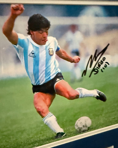 Diego Maradona Personally Signed Argentina Photograph Tribute, Framed.