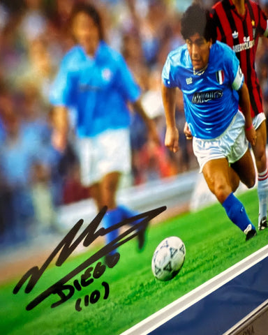 Diego Maradona Personally Signed Napoli Photograph Tribute, Framed.