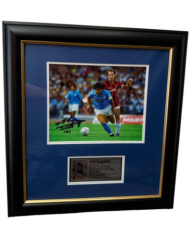 Diego Maradona Personally Signed Napoli Photograph Tribute, Framed.