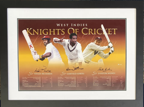 3 Knights of West Indies Cricket Personally Signed Lithograph - Sirs Viv Richards, Gary Sobers, and Everton Weekes