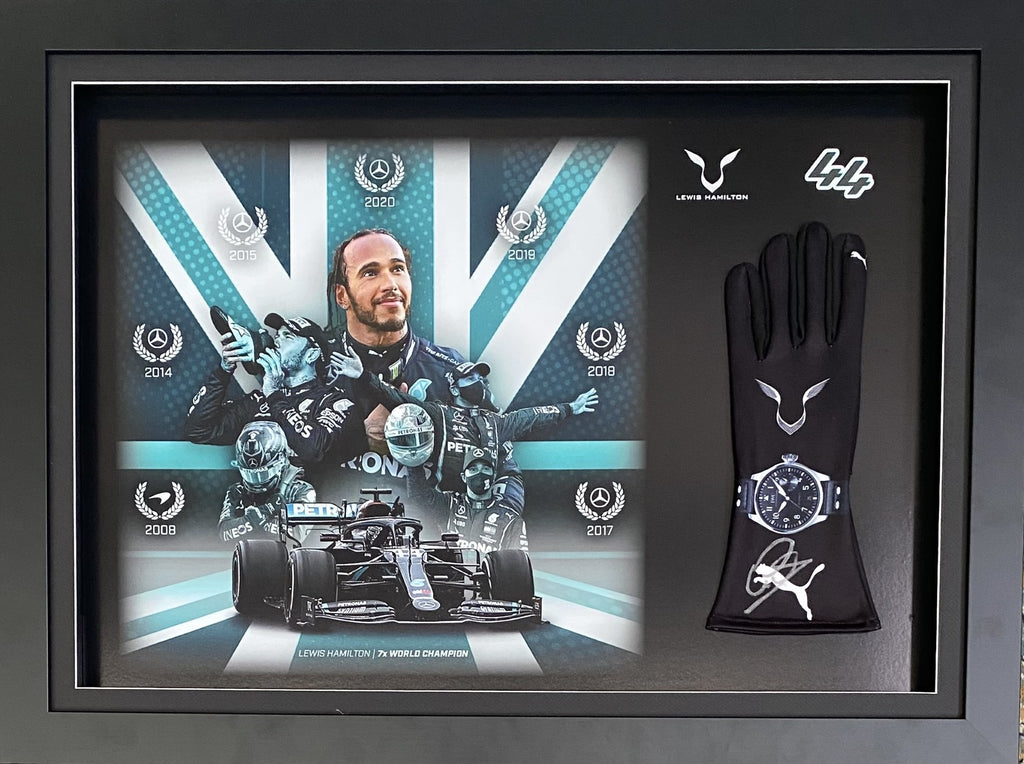 Lewis Hamilton Personally Signed Replica Race Glove, Framed.