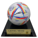 Lionel Messi Signed FIFA World Cup 2022 Argentina Soccer Ball / Football with Display Case and Plaque