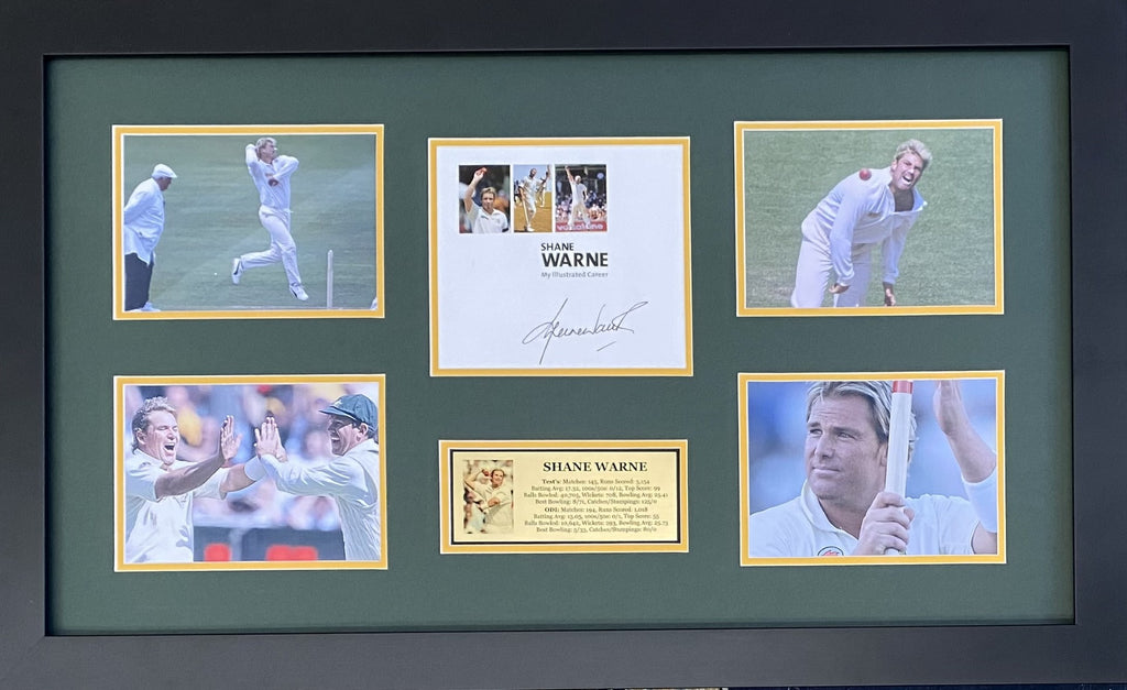 Shane Warne Signed Biography Page and Photo Tribute