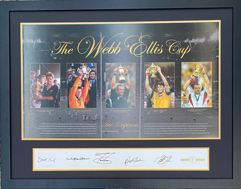 The Webb Ellis Cup Signed by 5 Captains, Kirk, Farr Jones, Pienaar, Eales and Johnson - Limited Edition 249/250 - Gold Trim