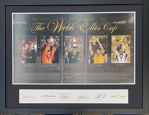 The Webb Ellis Cup Signed by 5 Captains, Kirk, Farr Jones, Pienaar, Eales and Johnson - Limited Edition 250/250 - White Trim