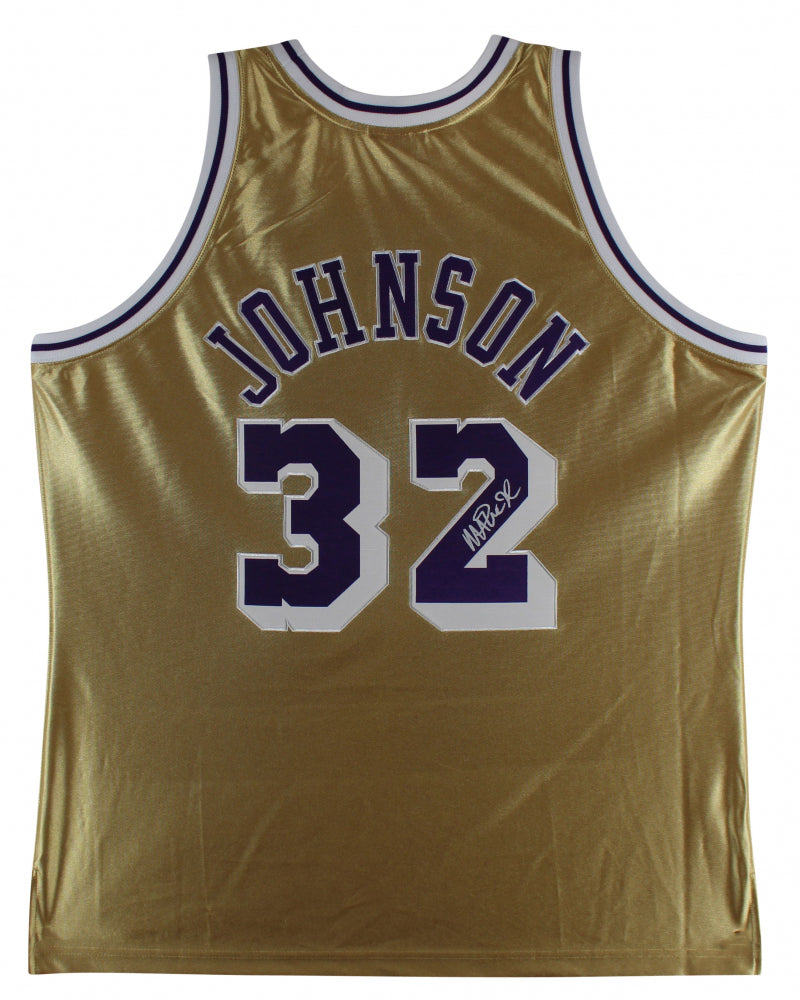 Magic Johnson Signed Gold Lakers Jersey (Beckett) - Mitchell
